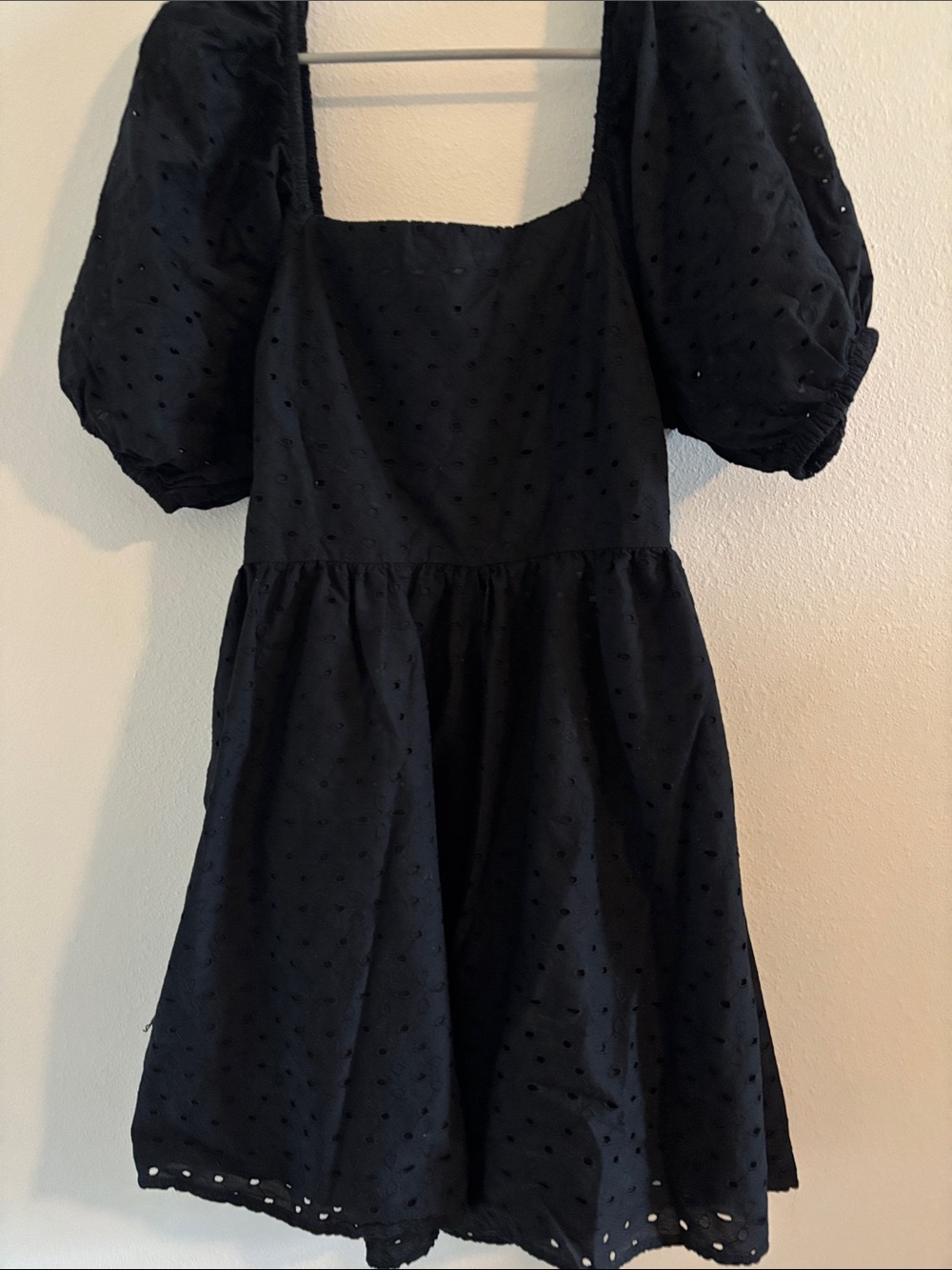 a new day Black Puff-Sleeve Eyelet Midi Dress